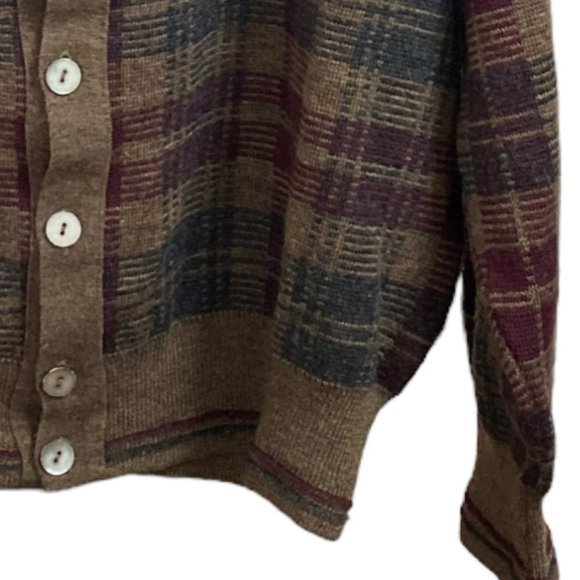 Vintage Maglificio Florence Merino Wool Plaid Cardigan Sweater - Picture 7 of 14